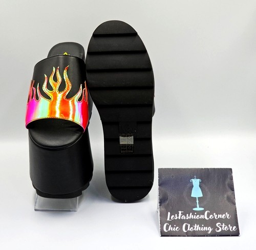 NWOB YRU Women's Gwen Flame Holographic Platform Chunky Heel Shoes Size 7 2465 - Picture 4 of 16
