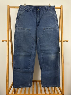 激レア 神サイズ Carhartt Denim Double Knee Pant RARE VTG Carhartt Double Knee Faded Blue Canvas WIP Workwear