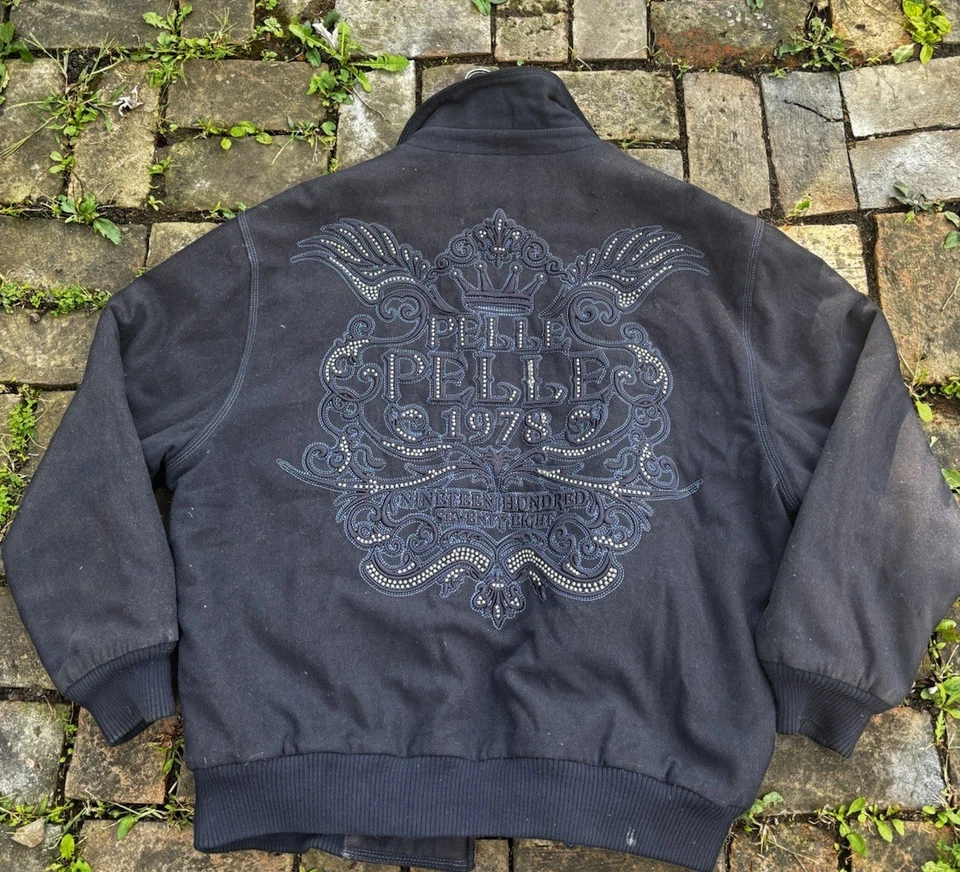 Pelle Pelle Men's Navy Blue Wool Blend Jacket Studded 3xl Full Zip Coat - Image 2 of 4