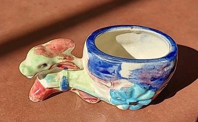 Donkey Pulling Cart Figurine Hand Painted Ceramic Vintage Japan Planter