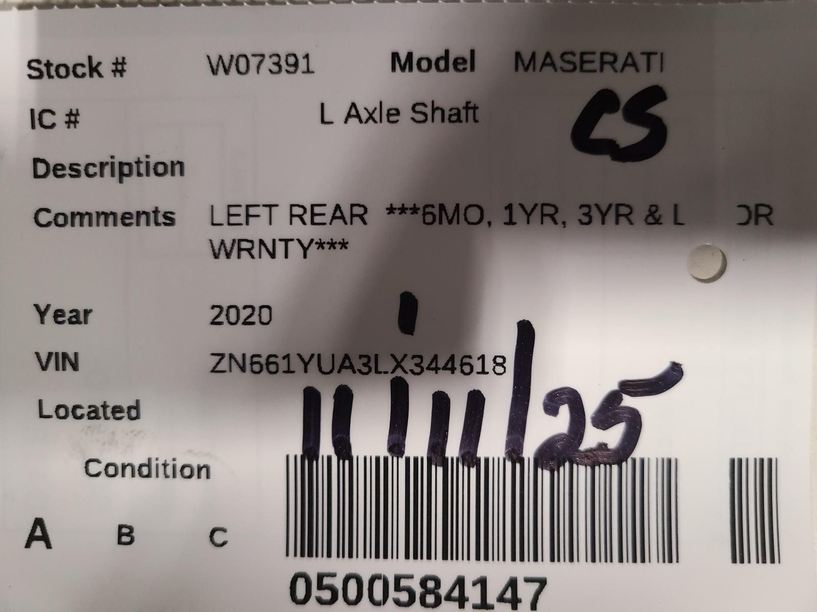 Used Drive Axle Shaft fits: 2020 Maserati LEVANTE  Grade A
