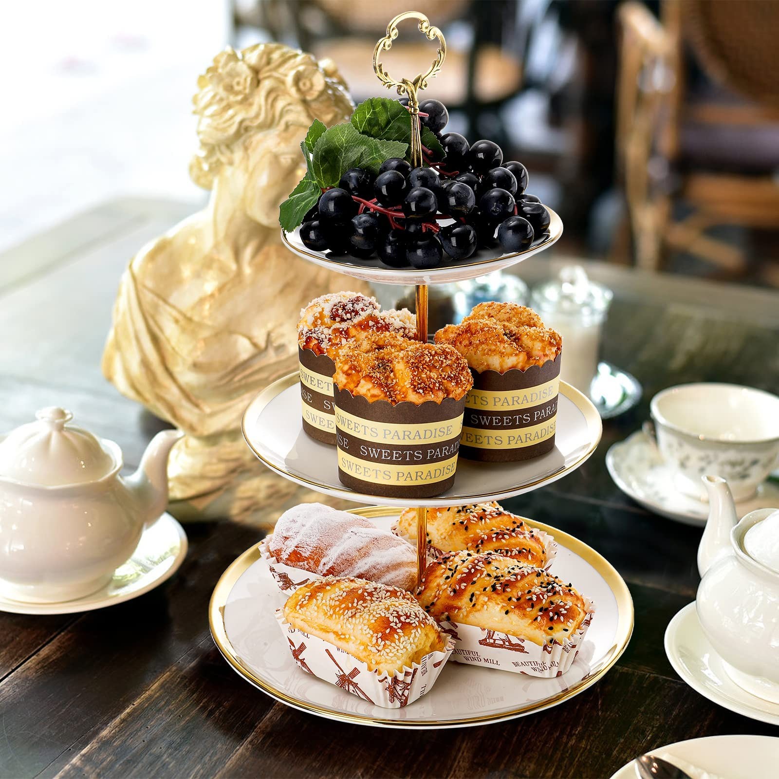 Frcctre 2 Cupcake Stands 3+2 Tier Dessert Tower Tray Set for Party Wedding