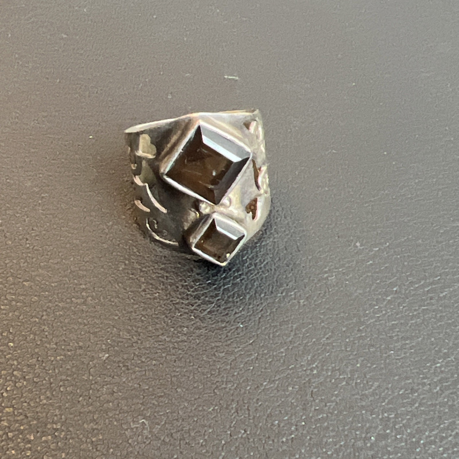 Sterling Silver Statement Ring w/ Square Dark Sto… - image 2