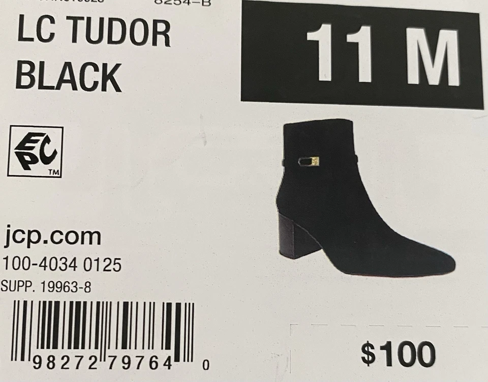 Botas de espuma viscoelástica Liz Claiborne para mujer 11M negras gamuza detalles dorados tacón bloque Foto 4 de 4