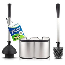 Toilet Brush and Plunger Set 18-in - Updated 2025 No-Rust 1 pack Satin Nickel