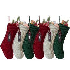 Personalized Christmas Stockings with Wooden Name Tags, 6 Pack 18 Inches Large