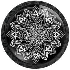 4 Pack White Mandala Flower Cabinet Knobs for Kitchen Bathroom