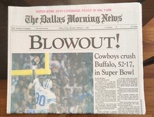 Dallas Morning NewS Cowboys Newspaper. Feb l, 1993 Super Bowl Champs-Blowout