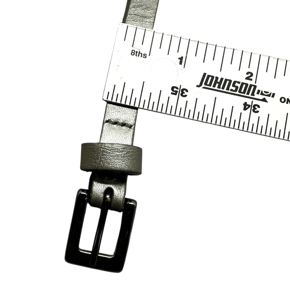 Cinturón Fossil Slim Metálico Plateado Mujer Talla S Cuero Exterior Cuentas Forro Hecho por el Hombre Foto 3 de 4