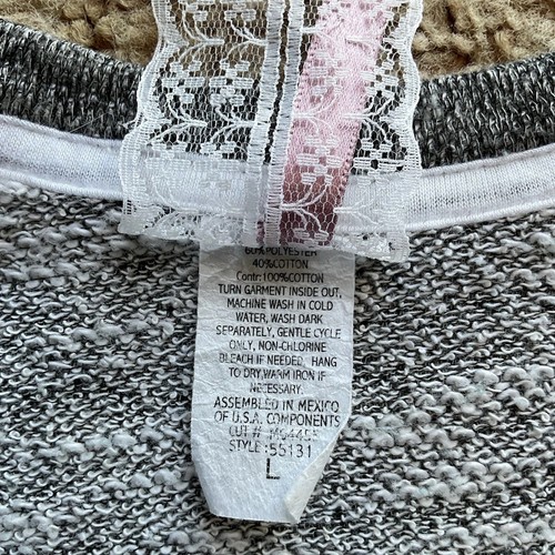 MAUVE Clothing ¾ Sleeve Gray Chambray White Lace Crochet Knit Sweater YOUTH Sz L - Picture 6 of 8