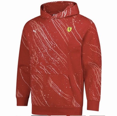 PUMA Men's Scuderia Ferrari F1 Lifestyle Color Splash Red Pullover Hoodie Size L