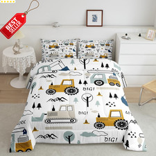 Kids Twin Comforter Set Cartoon Car Truck Tractor Construction Bedding 2PCS US