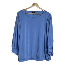 Simply Vera Vera Wang Women's Blue Gathered Sleeve Blouse Top Plus Size XXL