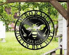 Personalized Bee Garden Sign, Custom Metal Bee Hive Decor Gift
