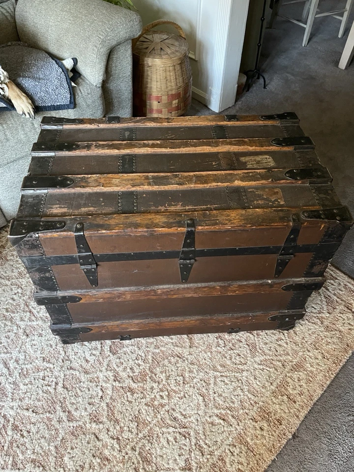 BAÚL VAPOR MADERA vintage cofre mesa de centro caja de almacenamiento antiguo decoración loft Foto 3 de 4