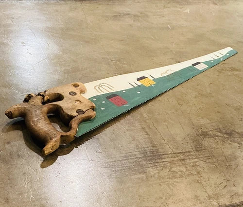 VTG Hand Painted 25” Panel Saw Folk Art Rustic Country Farmhouse Cabin Cottage
