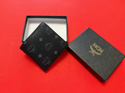 MCM Black Logo Pattern Men's Bifold Wallet Folding Credit Card Holder