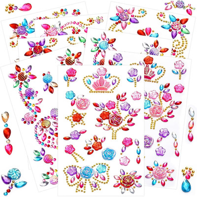 8 Sheets Colorful Gem Stickers Jewels for Crafts, Acrylic Glitter Self Adhesive