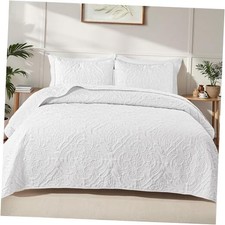 Quilts Queen Size Bedding Set with 2 Pillow Shams, Full/ Queen 90"x96" White