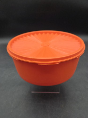 Vintage TUPPERWARE Servalier Storage Container 1204-7 Orange Starburst 8x3.25 - Picture 5 of 12