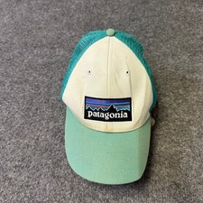 Patagonia Trucker Hat Mens Size ALL Teal Cream Mesh Snapback Logo Patch Fair