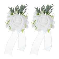 2 Pcs White Flower Wrist Corsage Bracelets, Homecoming Corsage Wristlet