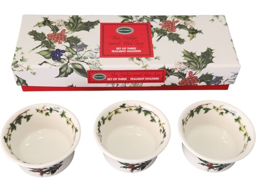 Portmeirion The Holly And The Ivy Set Of Three Tealight Holders Ceramic