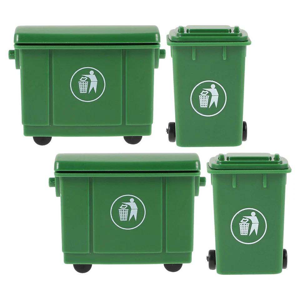 4 Stück Mini-Mülleimer mit Deckel und Rädern, Modell für Puppenhaus, - Bild 4 von 4