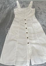 Vince Camuto White Linen Midi Dress Sz S Minimalist Jumper Look Purist Clean