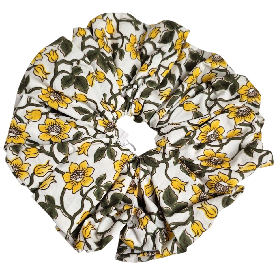 J.Crew Gran Tamaño Estampado Floral Scrunchie Amarillo Multi BZ264 Mezcla de Algodón Nuevo con Etiquetas Foto 3 de 4