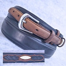 3-D MENS BELT 44 BLACK TAN LEATHER RANGER TAB SILVER CONCHOS BUCKLE