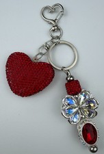 Hand made beaded key chain/Bag charm Bling. Heart. Gifts. Basket filler.