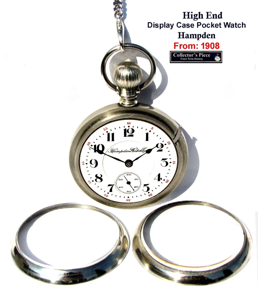 Vitrina Juego Palanca 18 Tamaño Reloj Bolsillo Hampden Desde 1908 Funcionando Foto 2 de 4