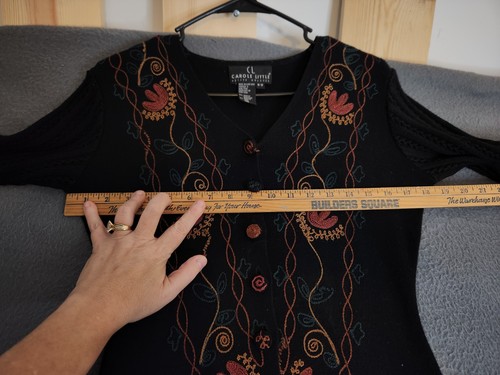 VTG Carole Little Sweater Dress SP Black Embroidered Wool Blend Knit Long Sleeve - Picture 11 of 14