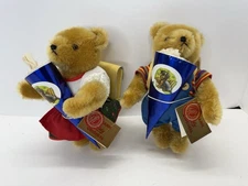 Hermann Boy And Girl Teddy Bears With Backpacks School Mohair With Tags 8 Inch