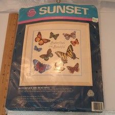 Sunset Dimensions Needlepoint Kit "Butterflies Are Beautiful" 12061 Sealed Wool