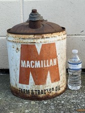 Rare Vintage Macmillan Farm & Tractor 5 Gallon Oil Can W/ Wood Handle 1950s