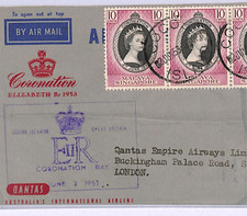 SINGAPORE MALAYA Used *COCOS ISLANDS* Air Letter 1953 QEII CORONATION WM48