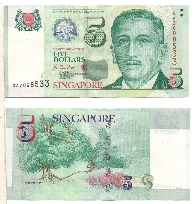 SINGAPORE 5 Dollars (1999) Pick 39, Almost Uncirculated