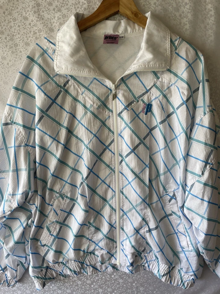 Prince 2 Pcs Set Tracksuit Tennis Jacket Pants blue/whiteF floral L FullZip Vtg - Image 2 of 4