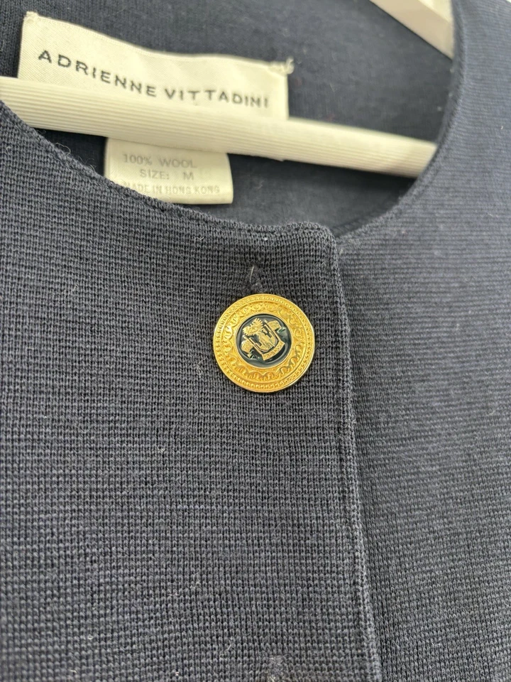 Женское винтажное платье Adrienne Vittadini средний размер синее 100% шерстяные пуговицы со складками - Изображение 3 из 4