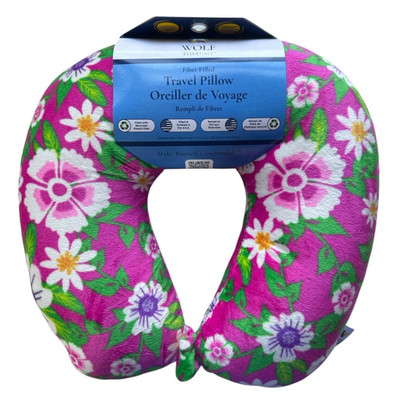 Wolf Essentials Adult Cozy Soft Microfiber Travel Neck Pillow - Pink Floral