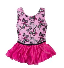 Jacques Moret Girls Dance Leotard Skirtall Pink Zebra Bow Gymnastics Size 6/7