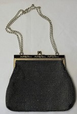 Vintage Black Mesh Evening Bag Gold Frame Chain Strap Hong Kong