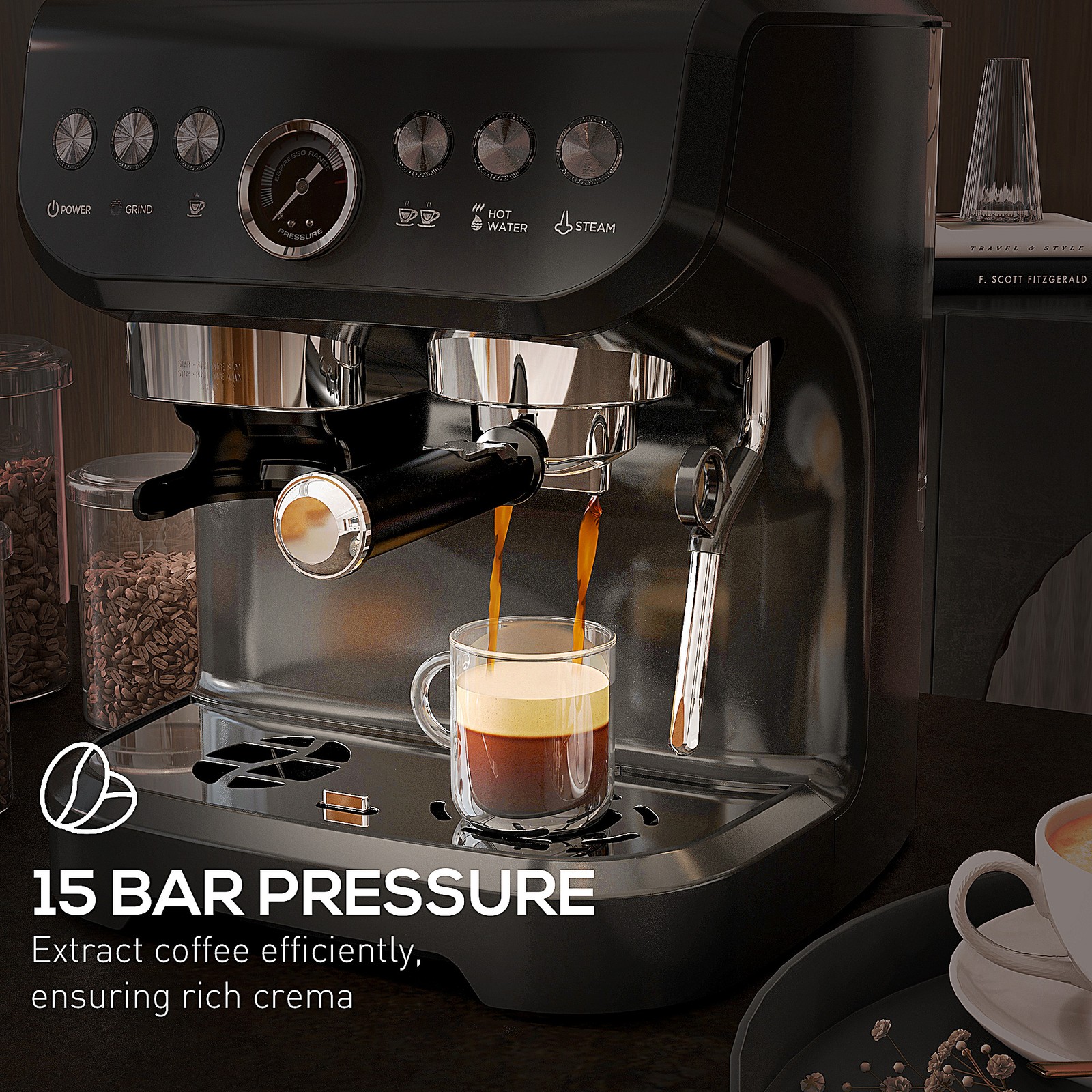 Macchina da Caffè HOMCOM Chicco a Tazza Nera foto 4