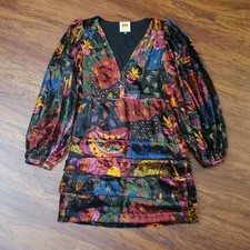 Farm Rio Tropical Ruched Bell Sleeves Velvet Whimsigoth Girly Dress Size Small