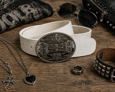 Vintage White Belt Crown Union Jack Buckle Punk Y2K Boho 33-37