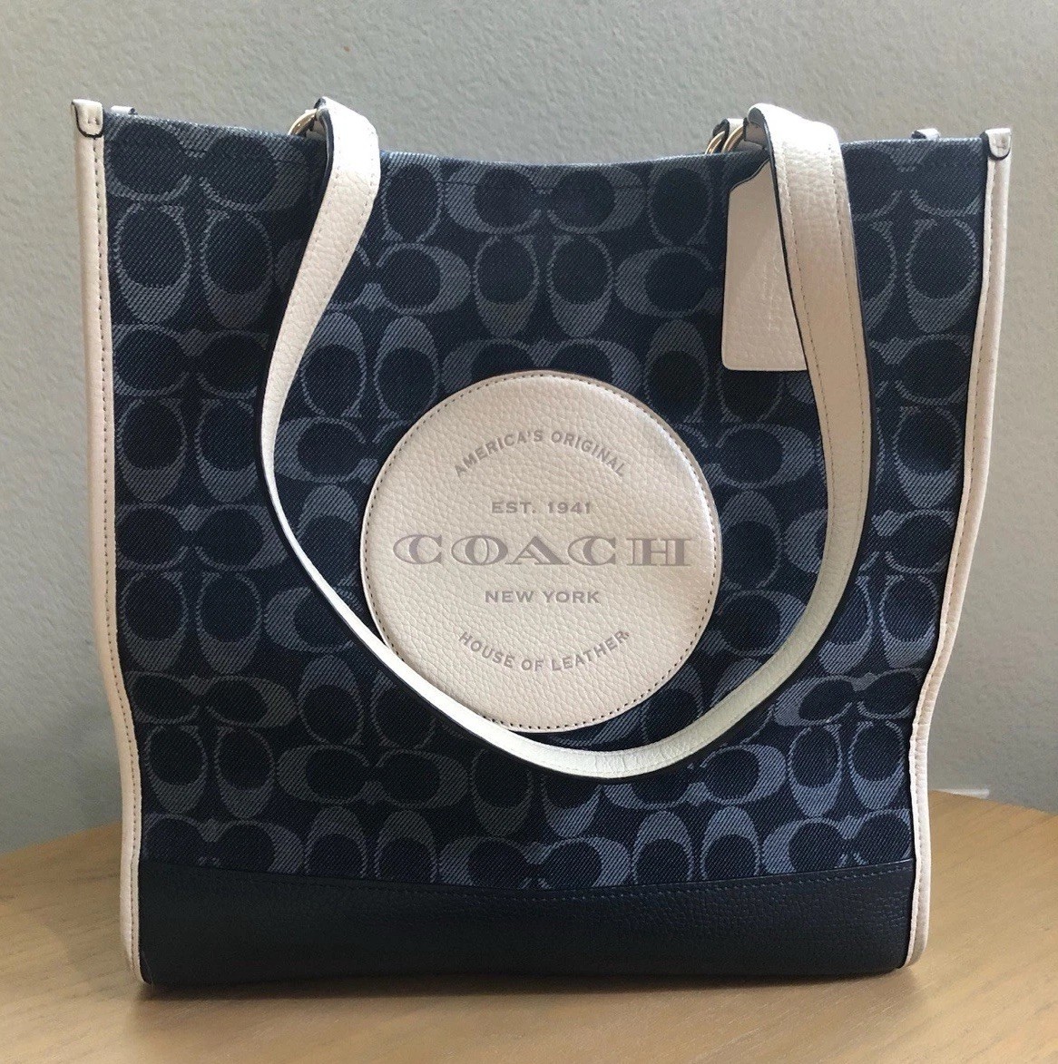 Coach Dempsey Tote in Signature Jacquard Denim & Leather
