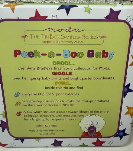 Moda Cotton Fabric Charm Pack Tin Box Series Peek A Boo By Amy Bradley CD/45 Pcs - Picture 2 of 24