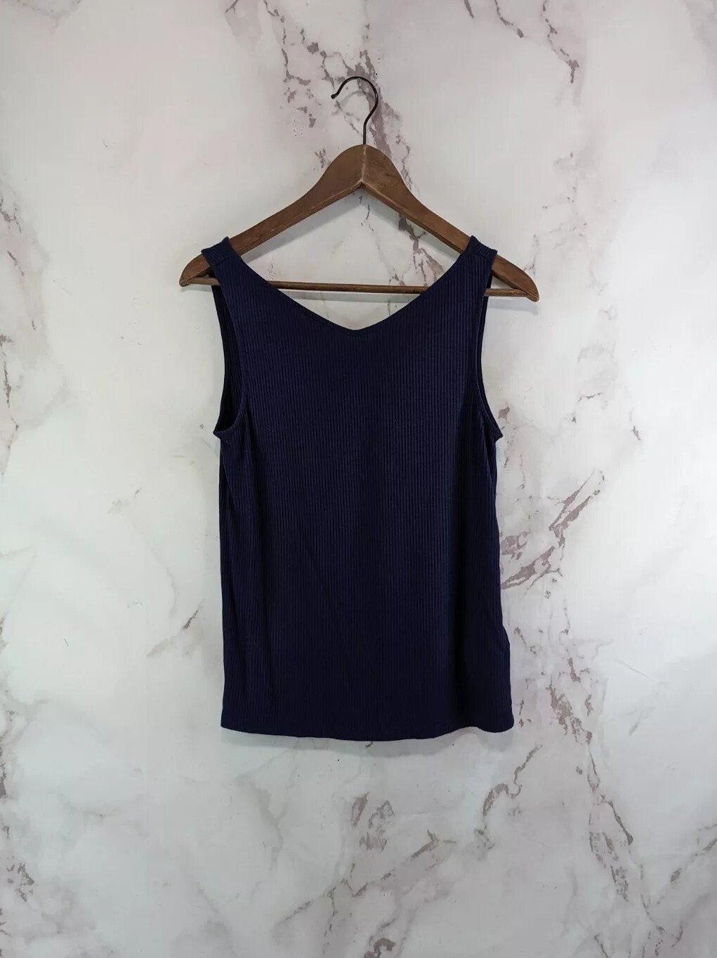 ALTRA & Other Stories camicia donna 2 XS canotta blu navy a costine scollo a V schiena aperta